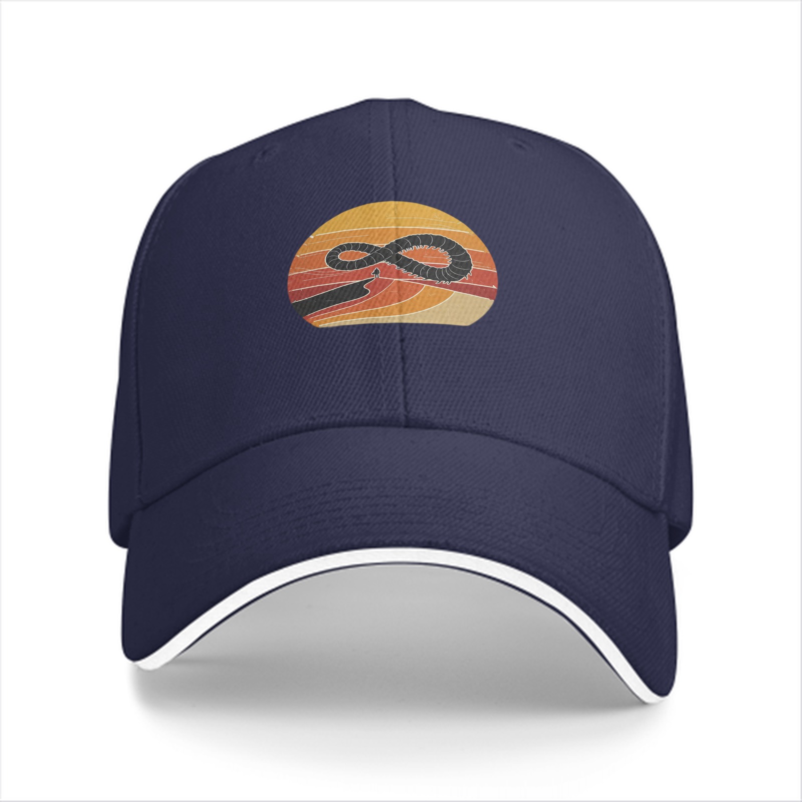 Black Baseball Cap With Retro Sunset Infinity Symbol Graphic