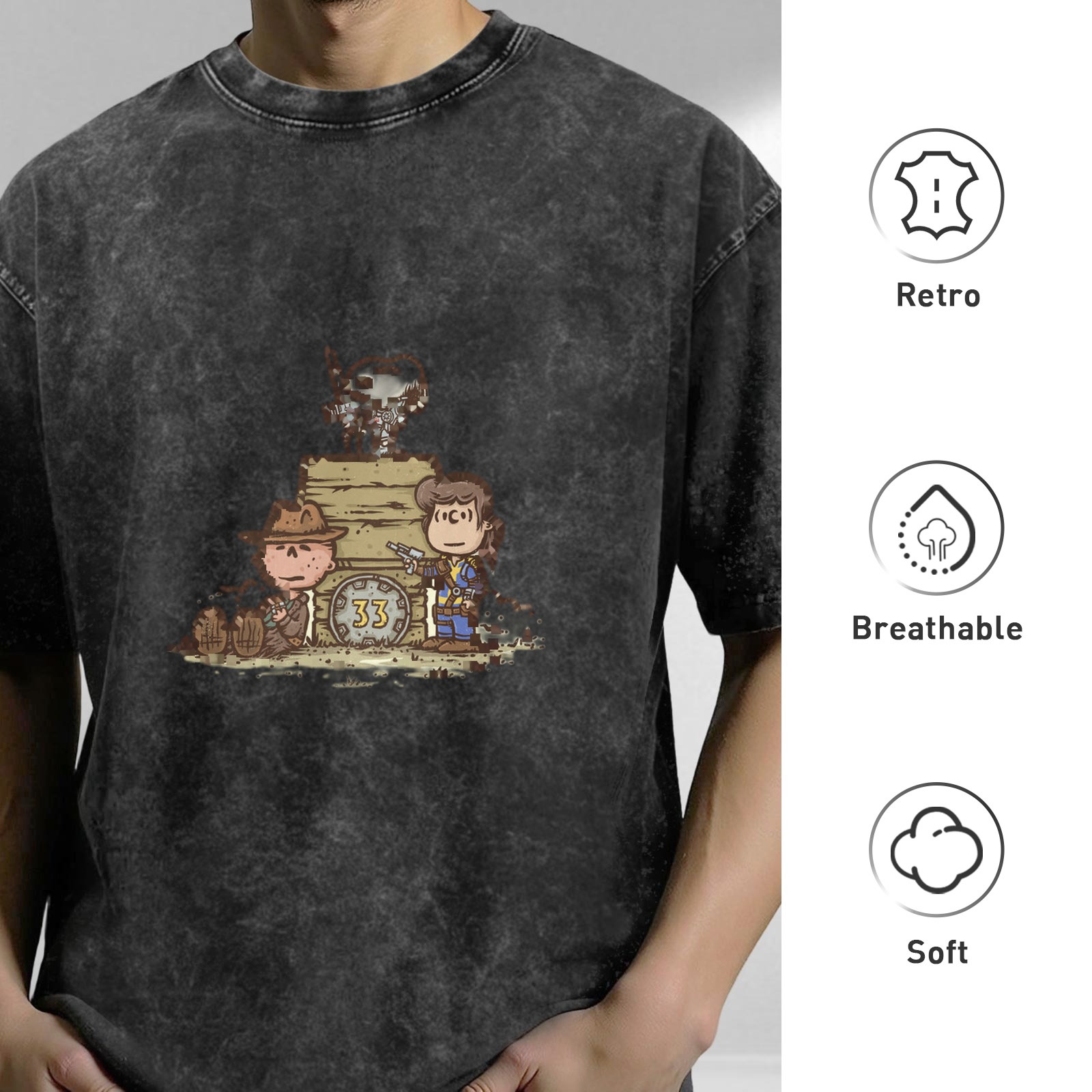 Wasteland Vault 33 Cartoon Characters Graphic T-Shirt