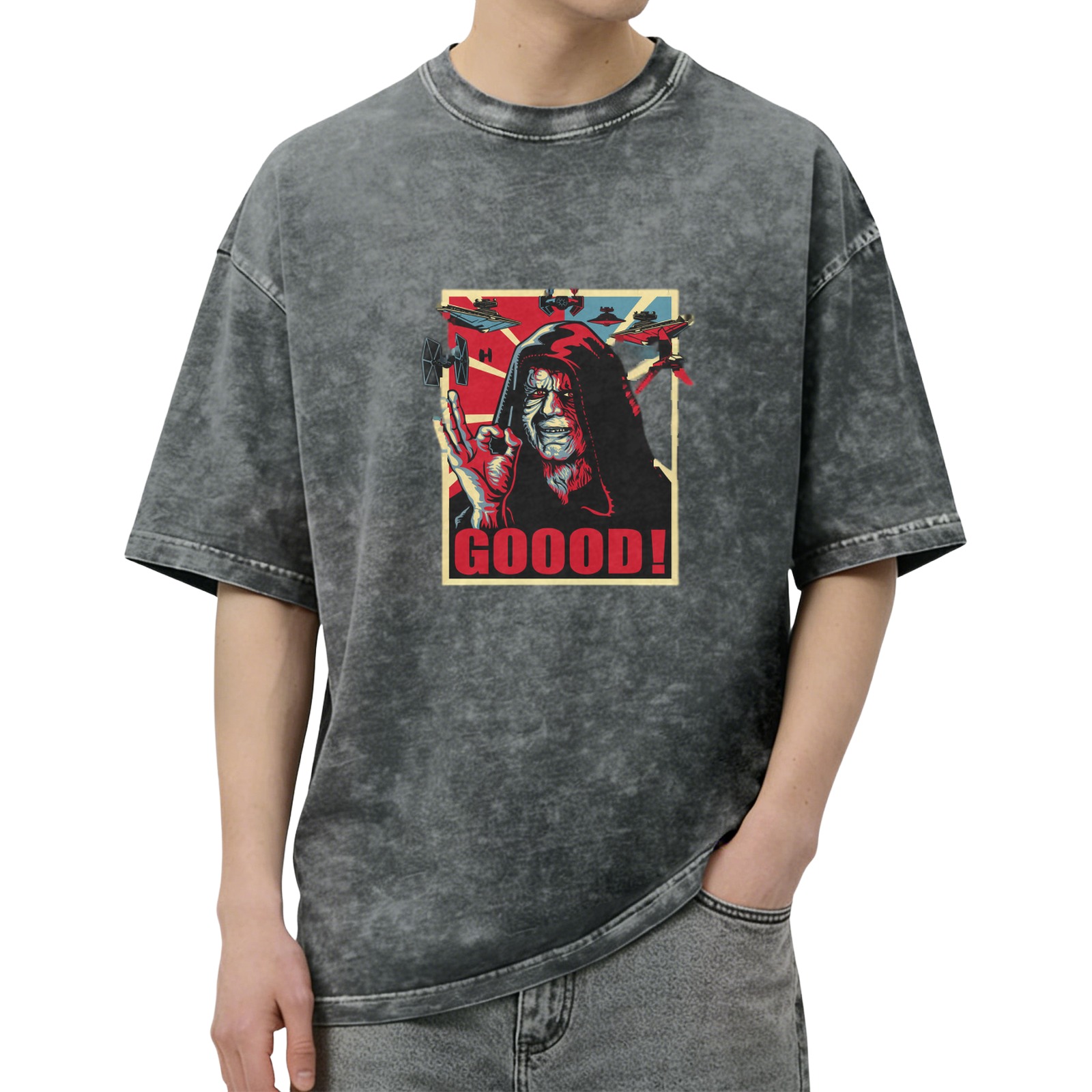Star Wars Emperor Palpatine 'GOOOD!' Graphic Print Acid Wash Oversized T-Shirt