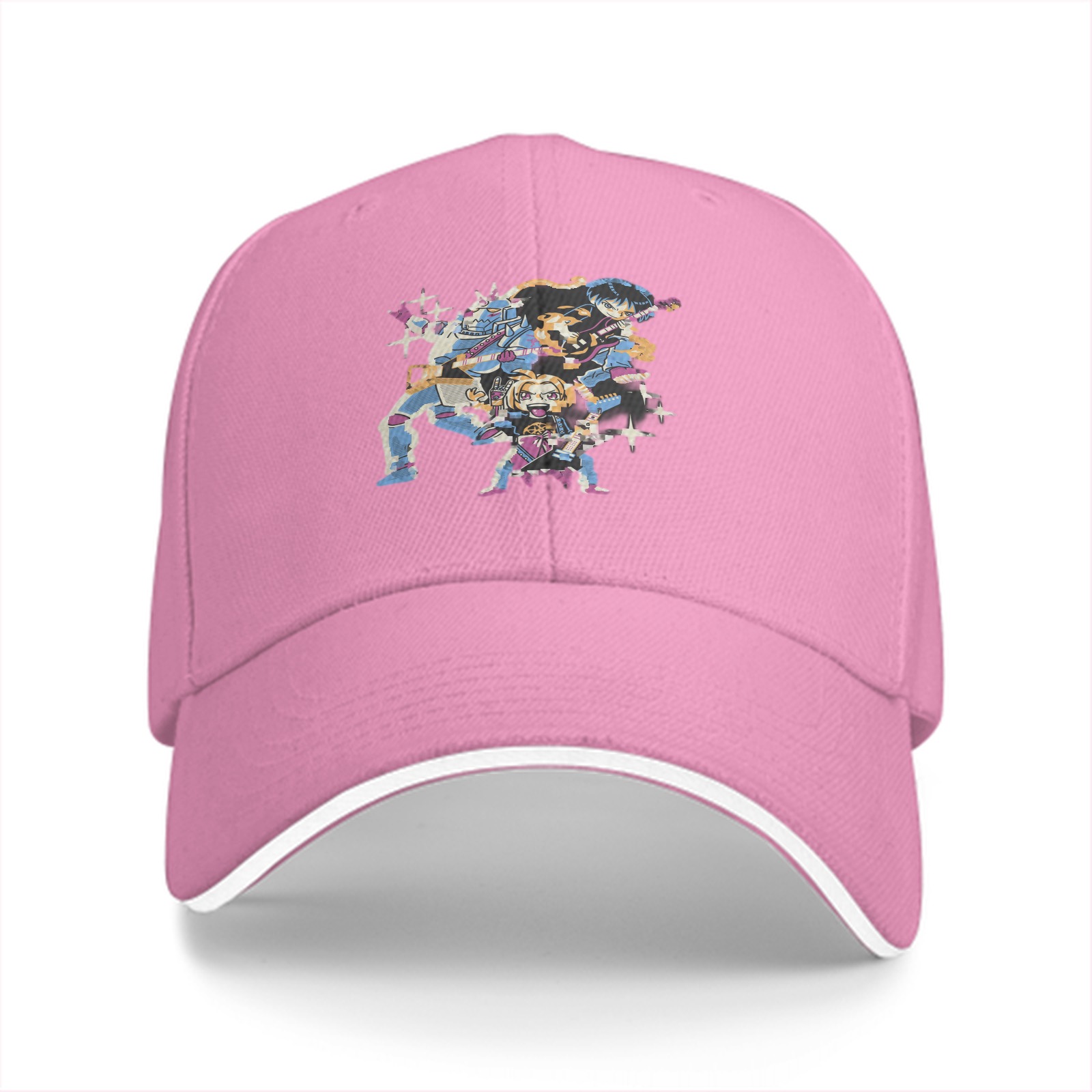 Black Baseball Cap With Anime Character Band Graphic
