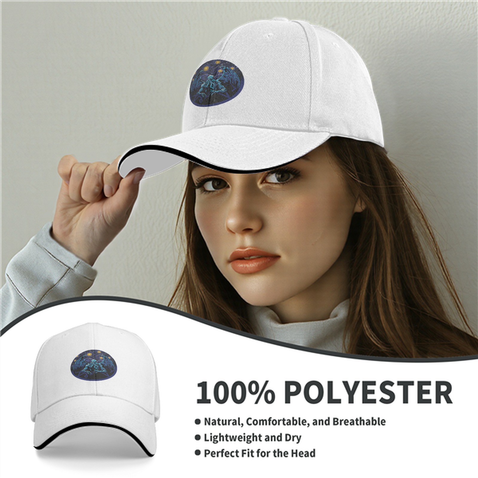Black Baseball Cap with Cthulhu Cosmic Art Print