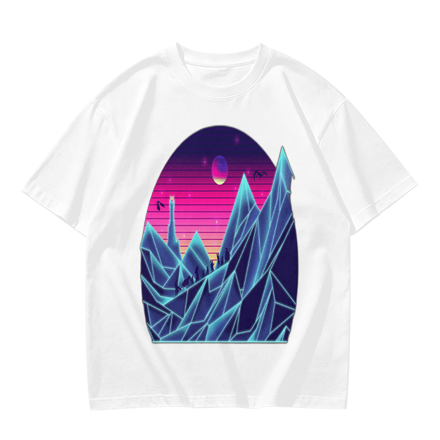 Olive T-Shirt With Synthwave Crystal Mountain Sunset Art