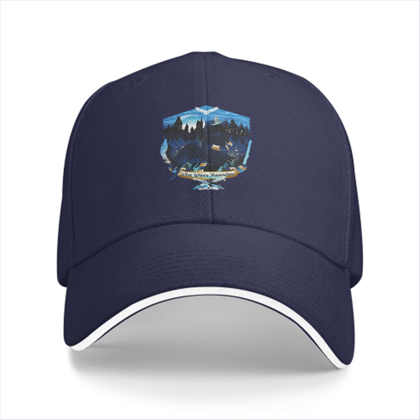 Black Baseball Cap With Night Castle Landscape Graphic Print