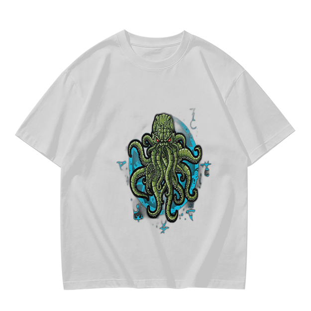 Olive Green T-Shirt With Cthulhu Octopus Monster Graphic