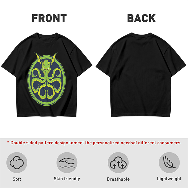 Olive Green T-Shirt with Octopus Demon Graphic Print