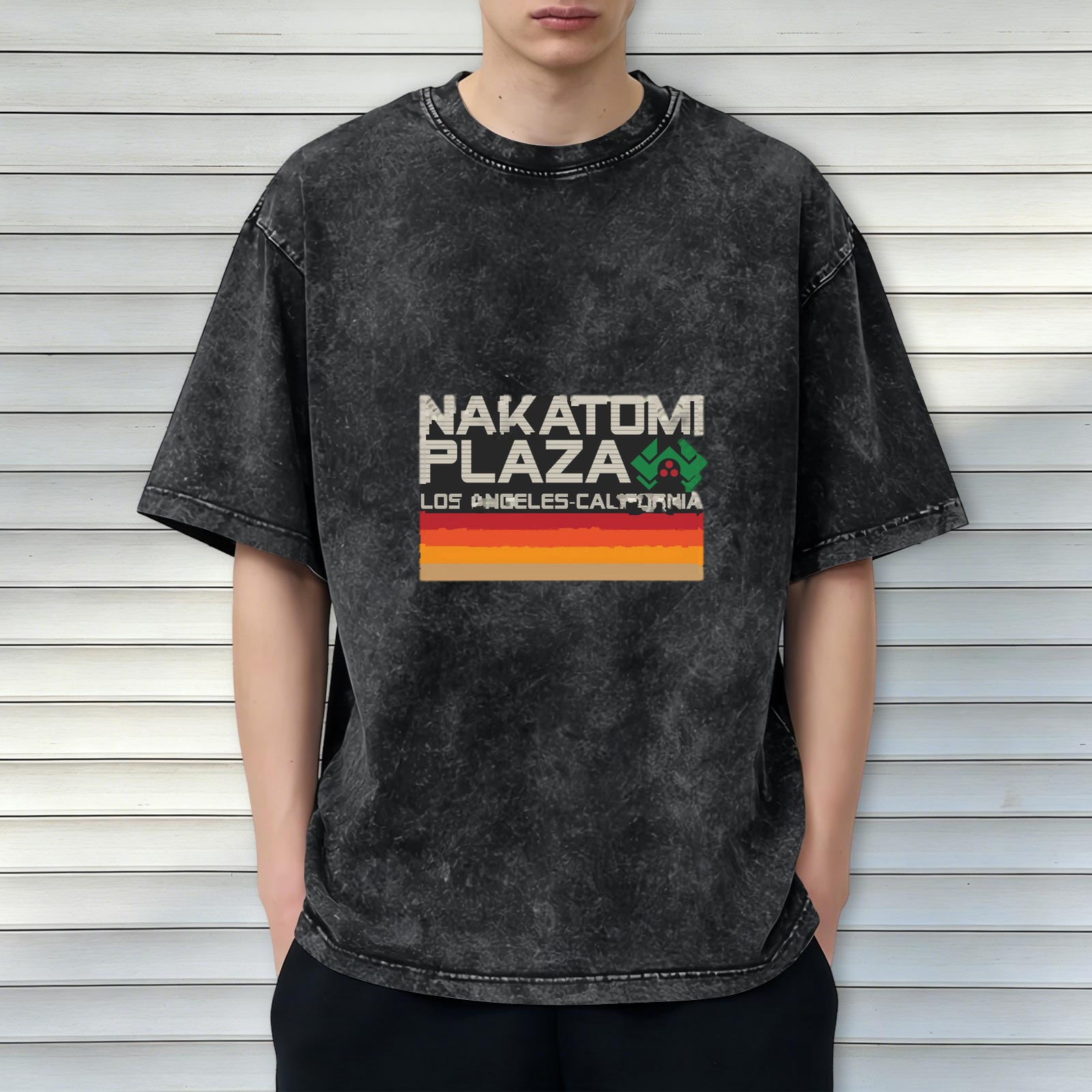 Nakatomi Plaza Los Angeles California Vintage Graphic Acid Wash T-Shirt