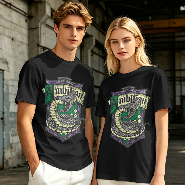 Olive Green Slytherin Ambition Snake Crest Graphic T-Shirt