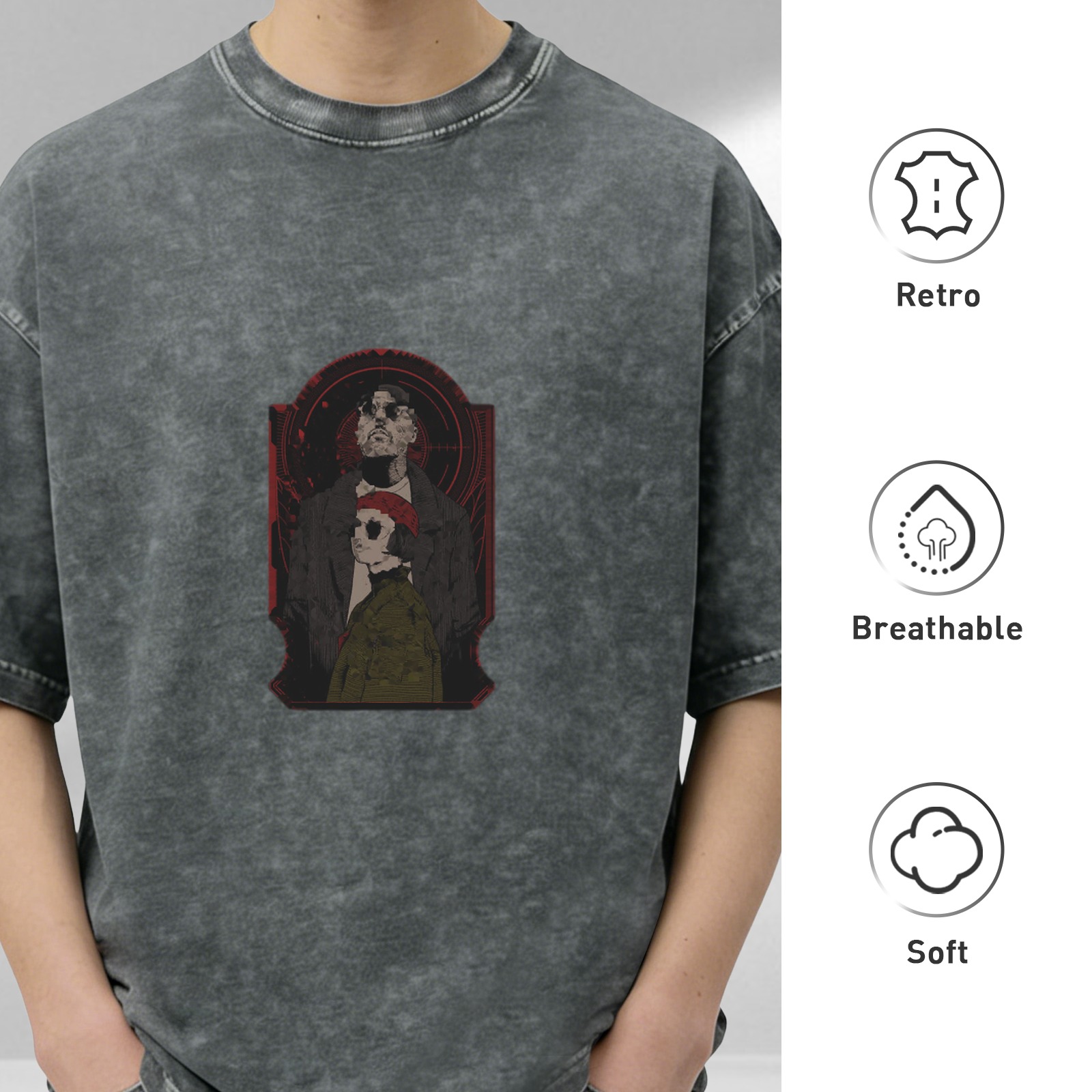 Distressed washed black loose short-sleeved T-shirt This killer is not too cold theme print