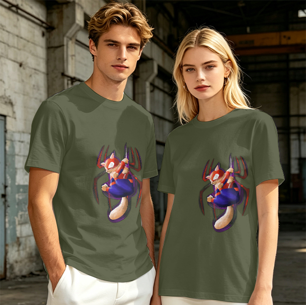 Olive T-Shirt With Spider Cat Superhero Graphic Print