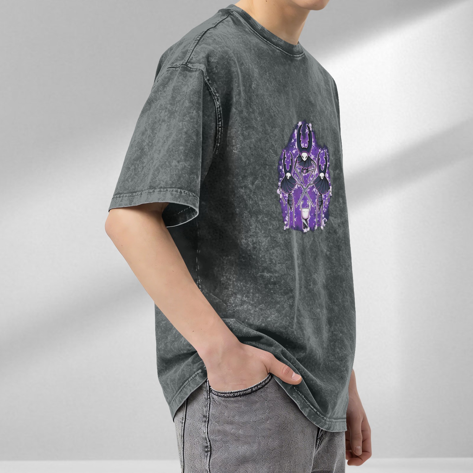 Hollow Knight Mantis Lords Graphic Oversized Washed Black T-Shirt
