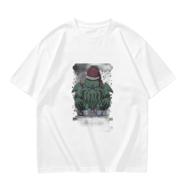 Olive T-Shirt With Christmas Cthulhu Graphic Print
