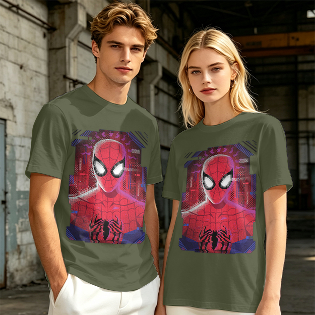 Olive Green Spider-Man Graphic Short Sleeve T-Shirt
