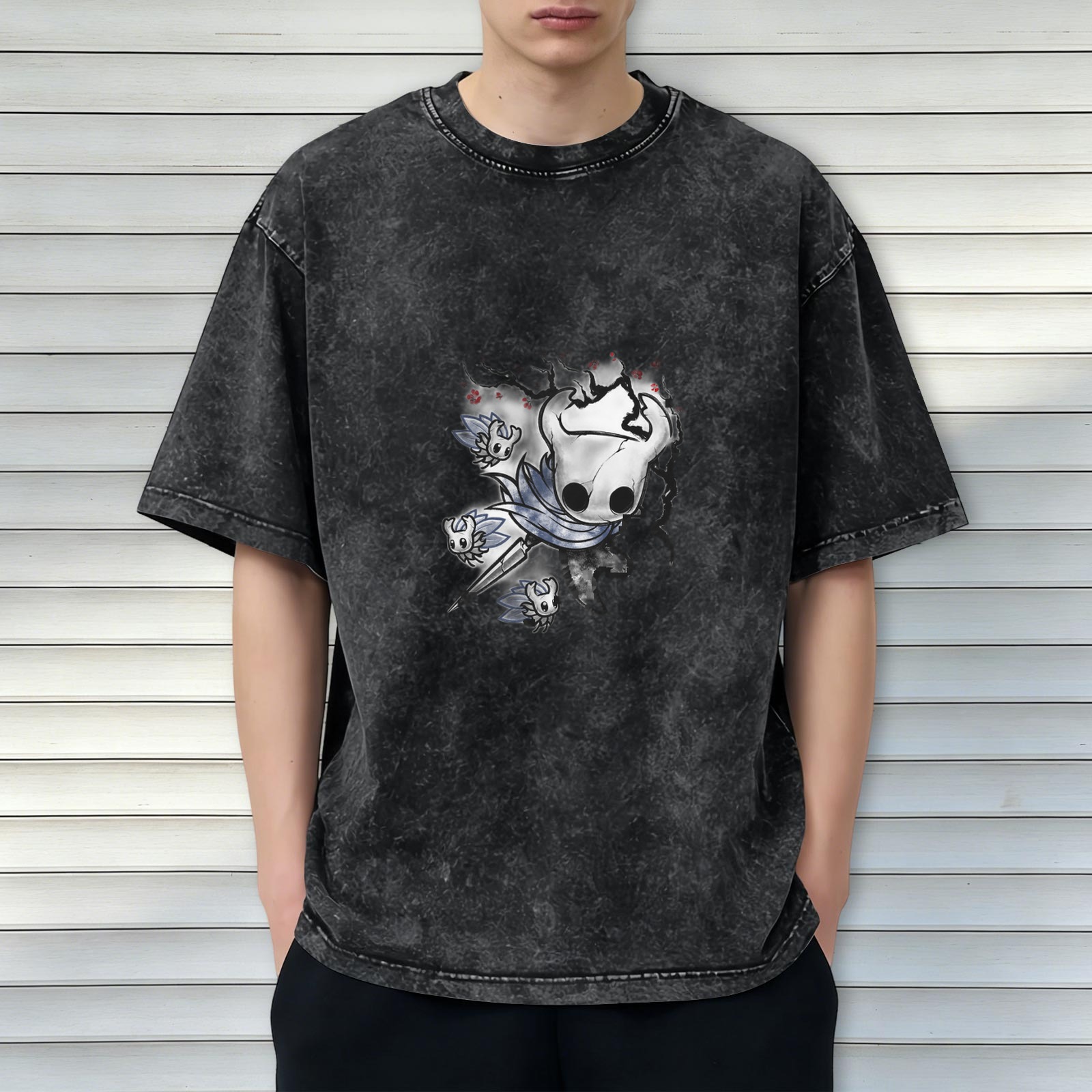 Hollow Knight Themed Dark Wash Graphic T-Shirt