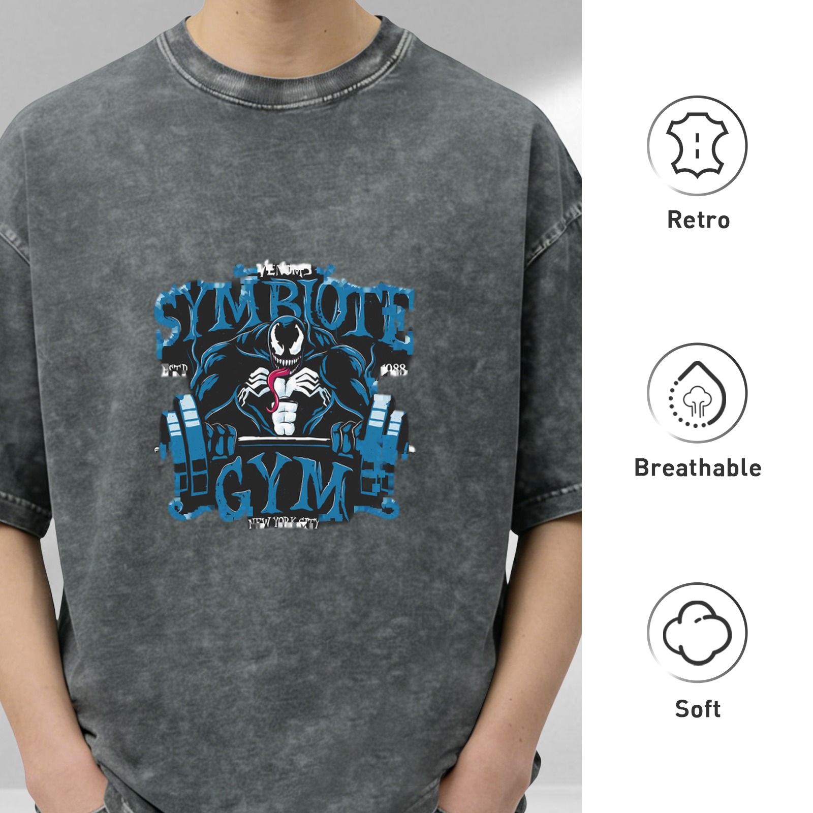 Symbiote Venom Gym Graphic Acid Wash T-Shirt