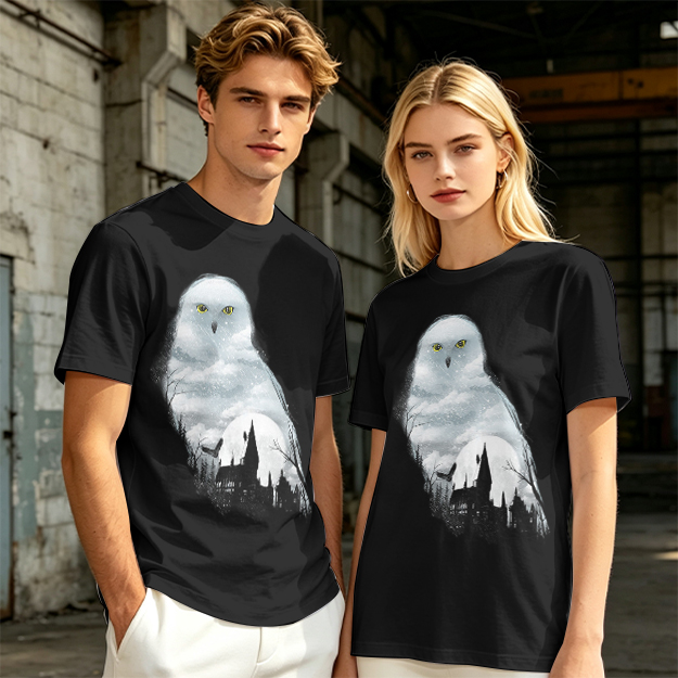 Olive Green T-Shirt With Snowy Owl Graphic Print