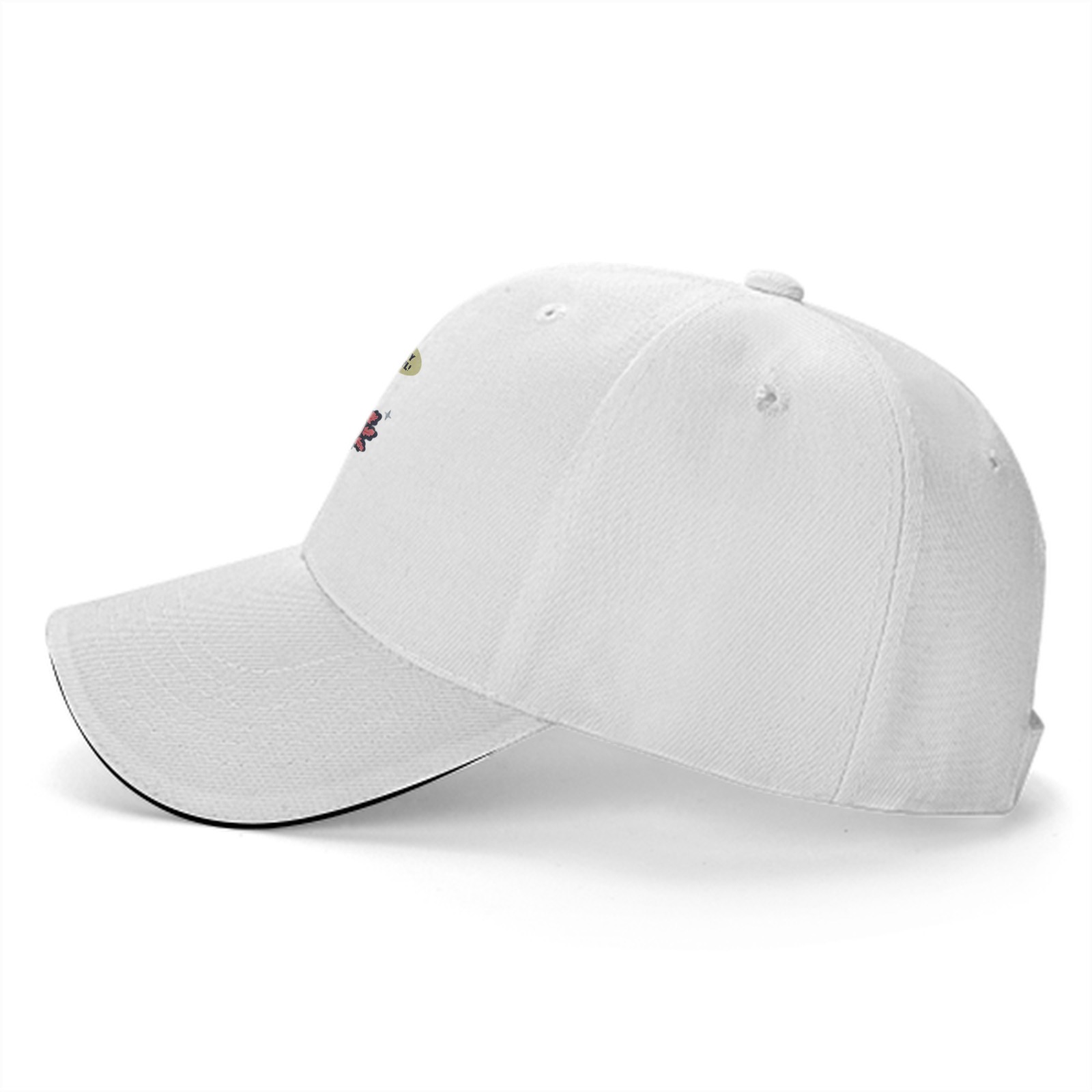 Black baseball cap with dwarf holding axolotl graphic