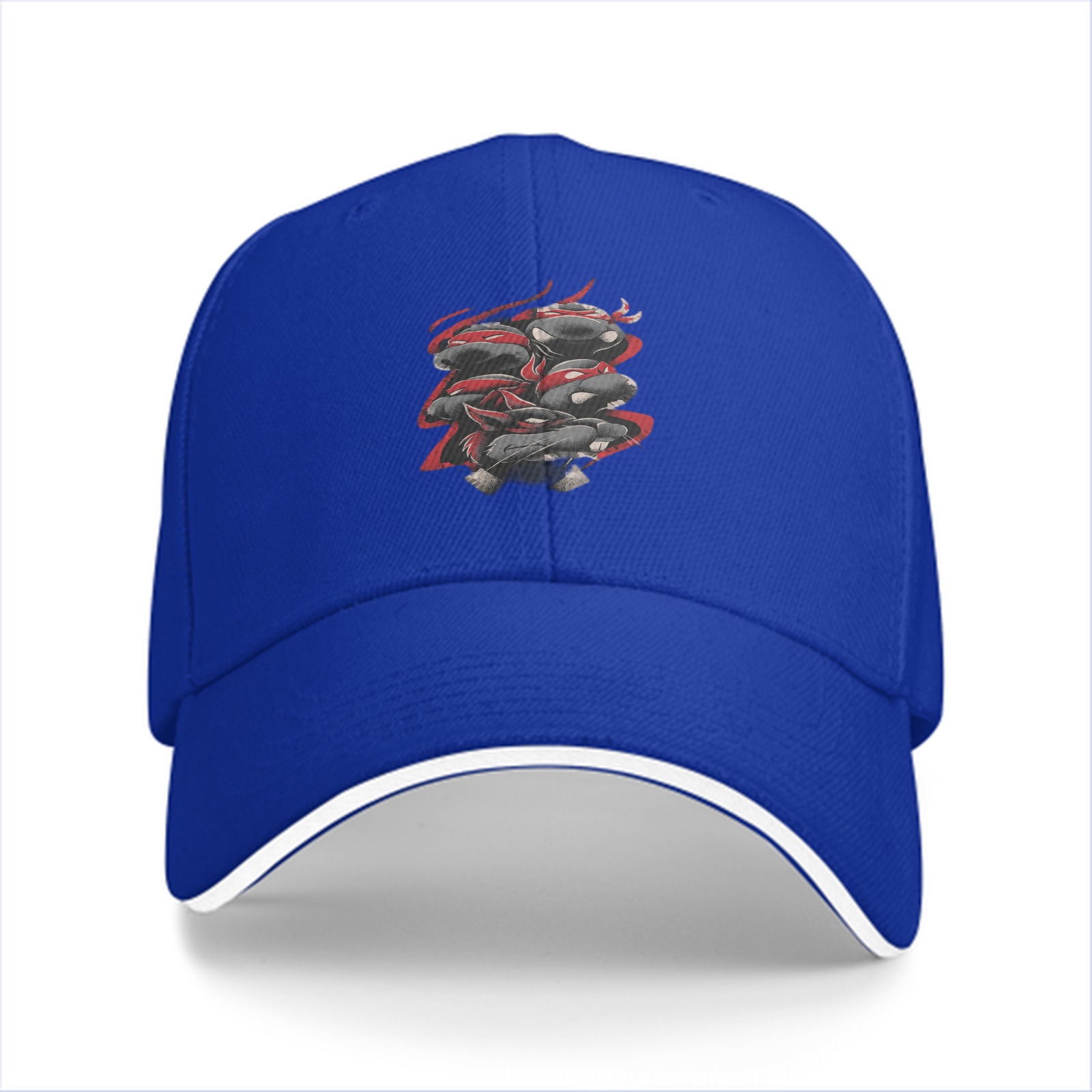 Black baseball cap with stacked ninja turtle graphic design