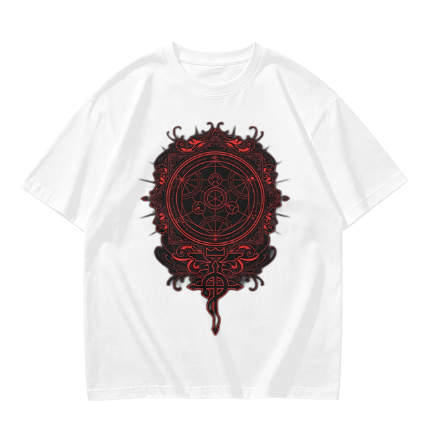 Olive T-Shirt With Red Occult Magic Circle Graphic