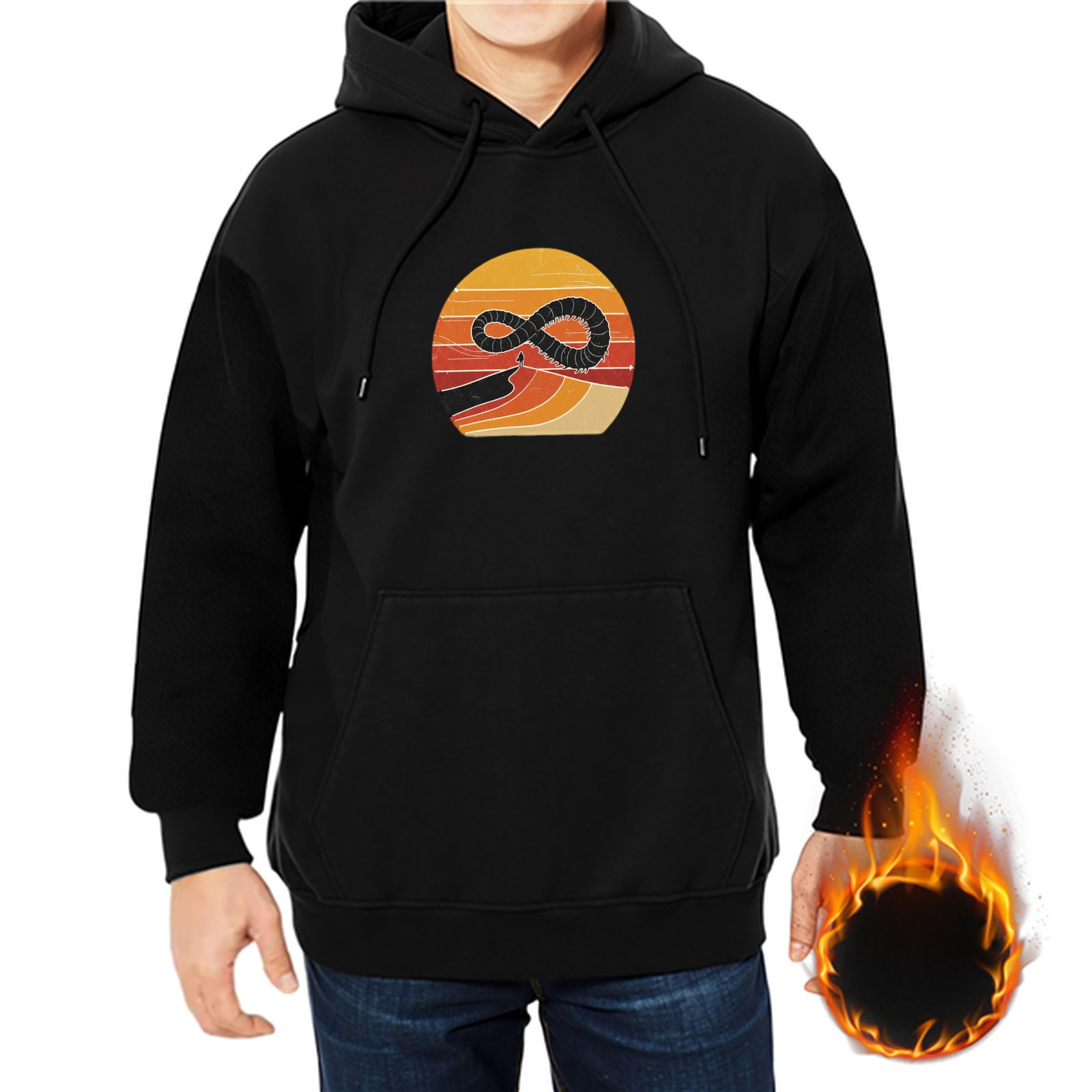 Black Hoodie With Retro Sunset Infinity Snake Graphic