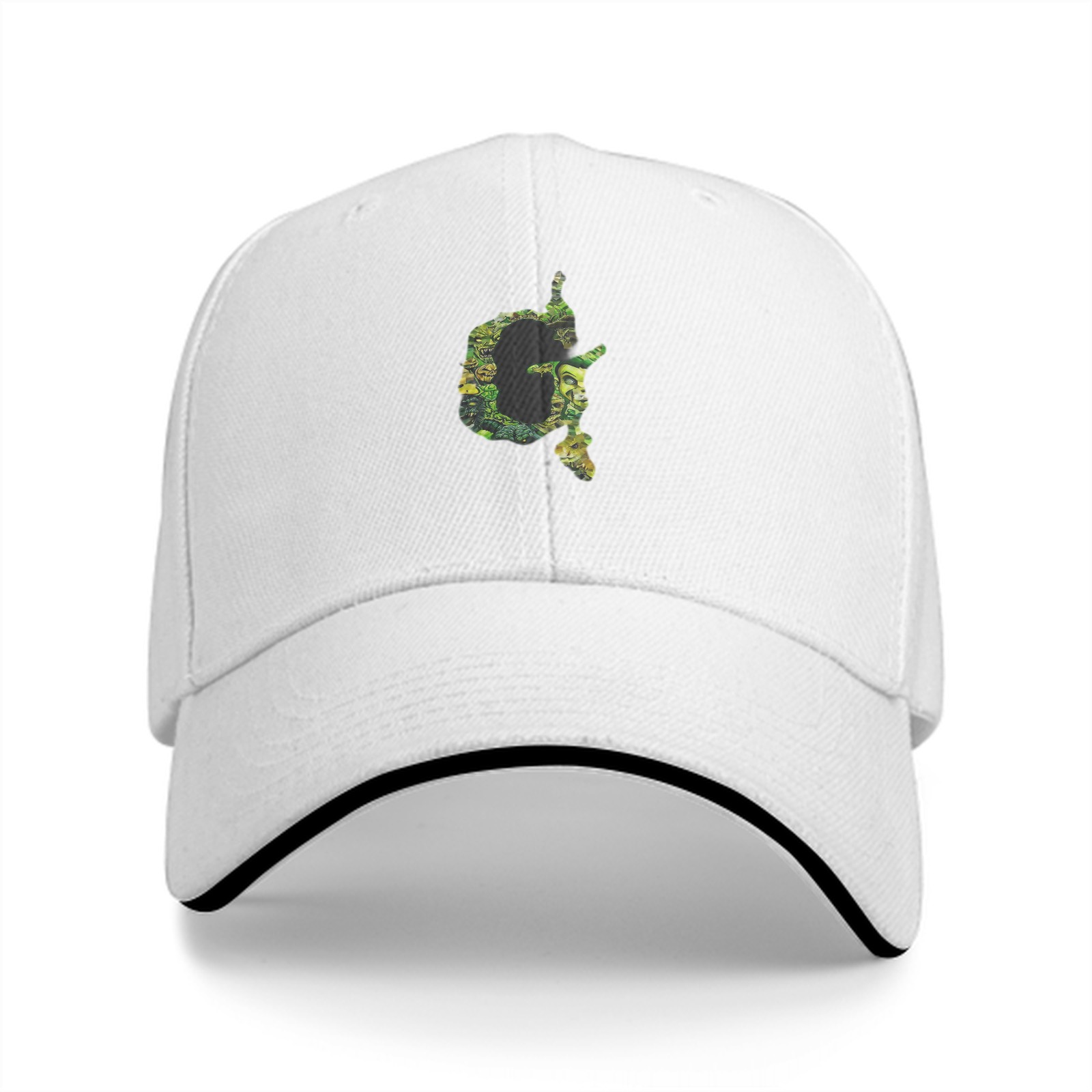 Black Baseball Cap With Green Artistic G Embroidered Design