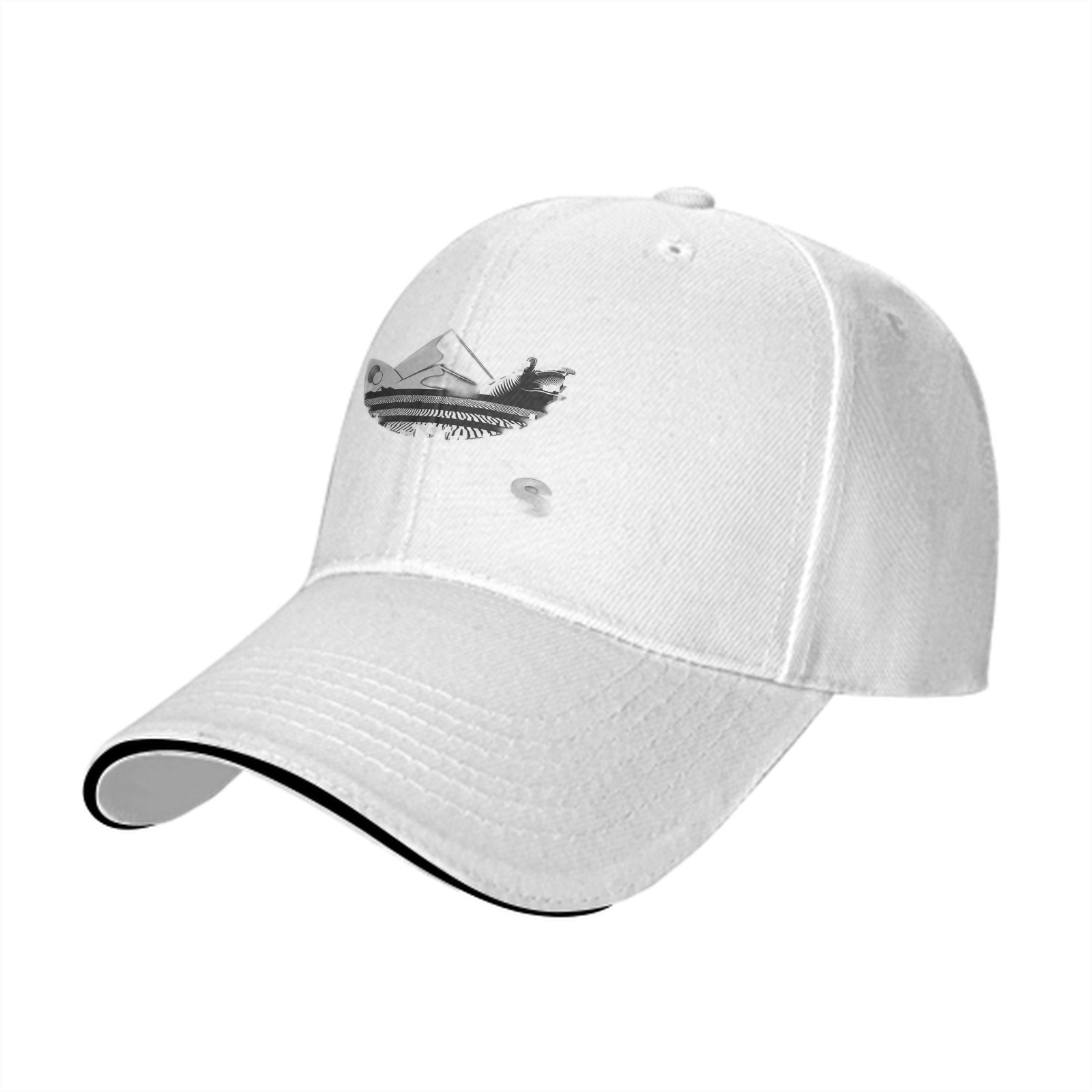 Black baseball cap with piano graphic print