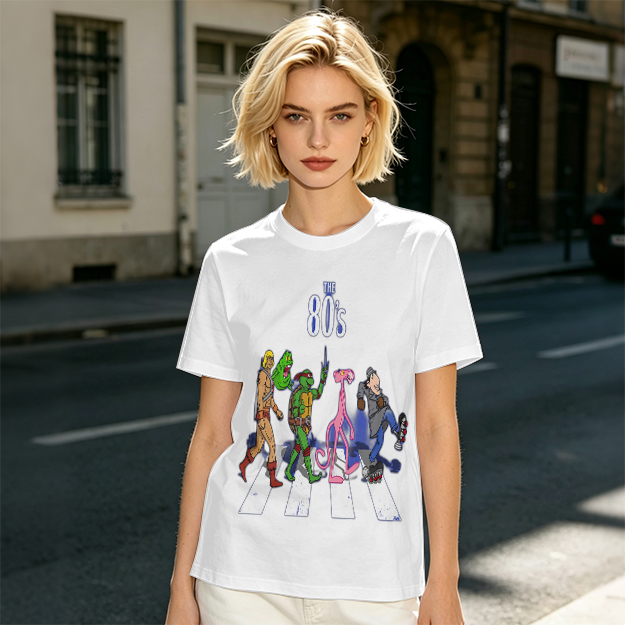 80s Cartoon Characters Abbey Road Crossing Graphic T-Shirt