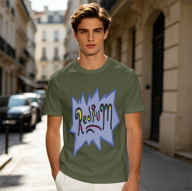Olive Green T-Shirt With Playful Redrum Graphic Print