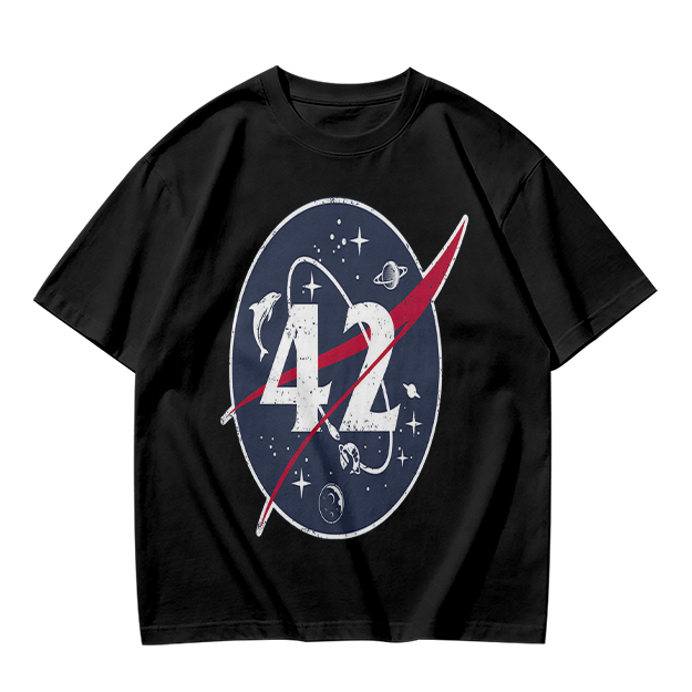 Olive Green Space Themed T-Shirt With Number 42 Graphic