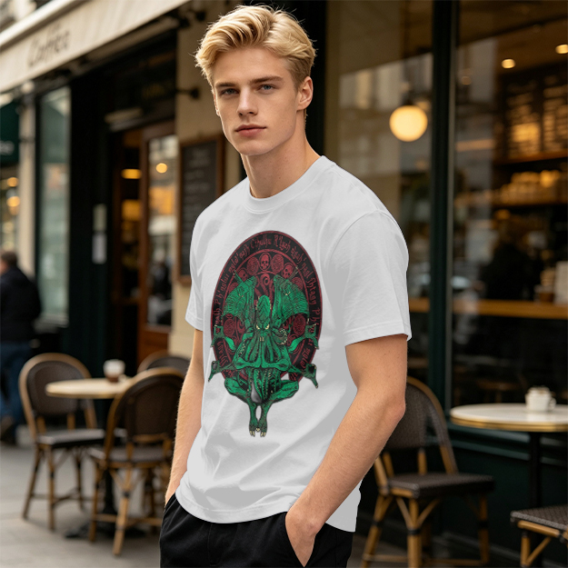 Olive Green Cthulhu Occult Seal Graphic T-Shirt