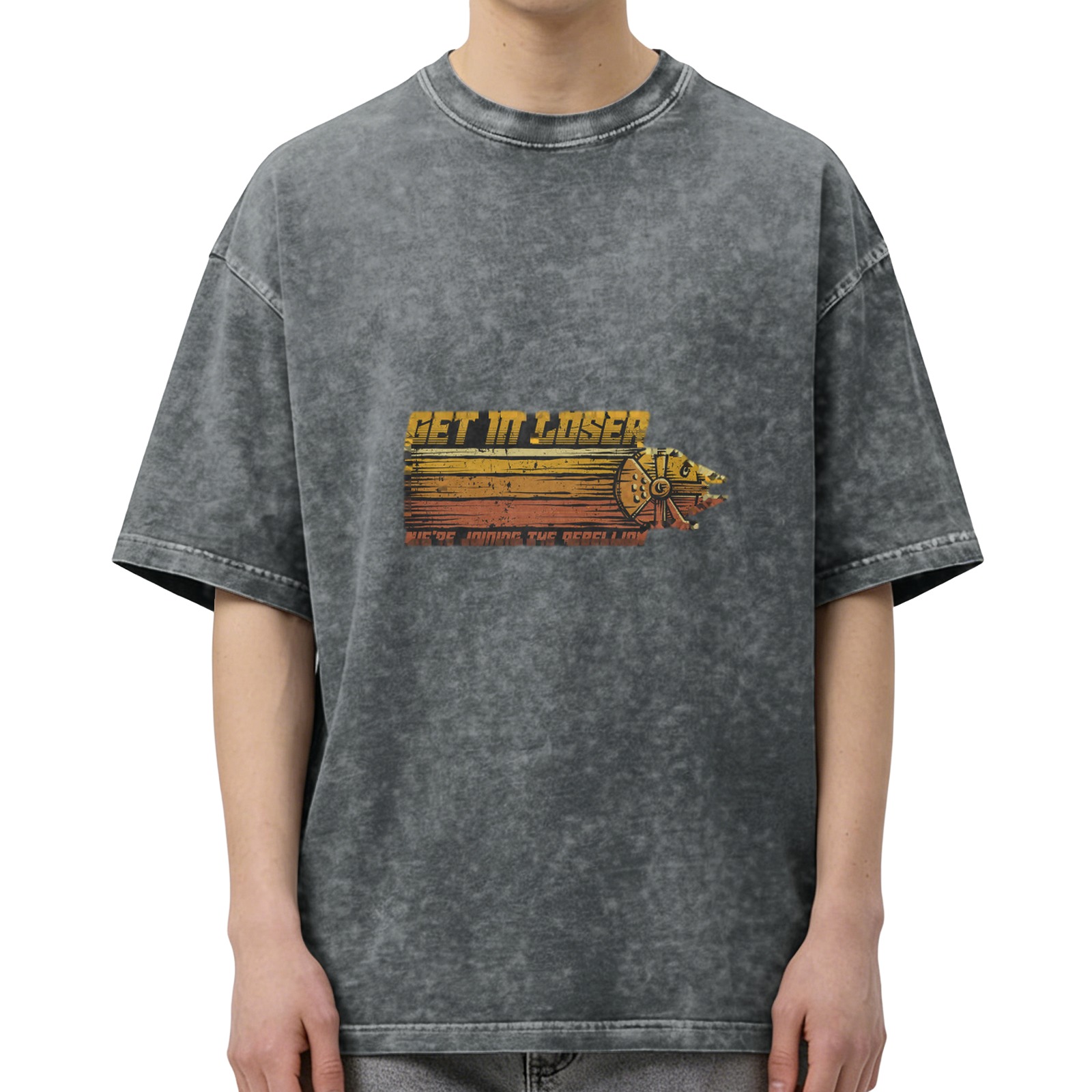 Star Wars themed 'Get In Loser We're Joining The Rebellion' graphic acid wash oversized short sleeve t-shirt