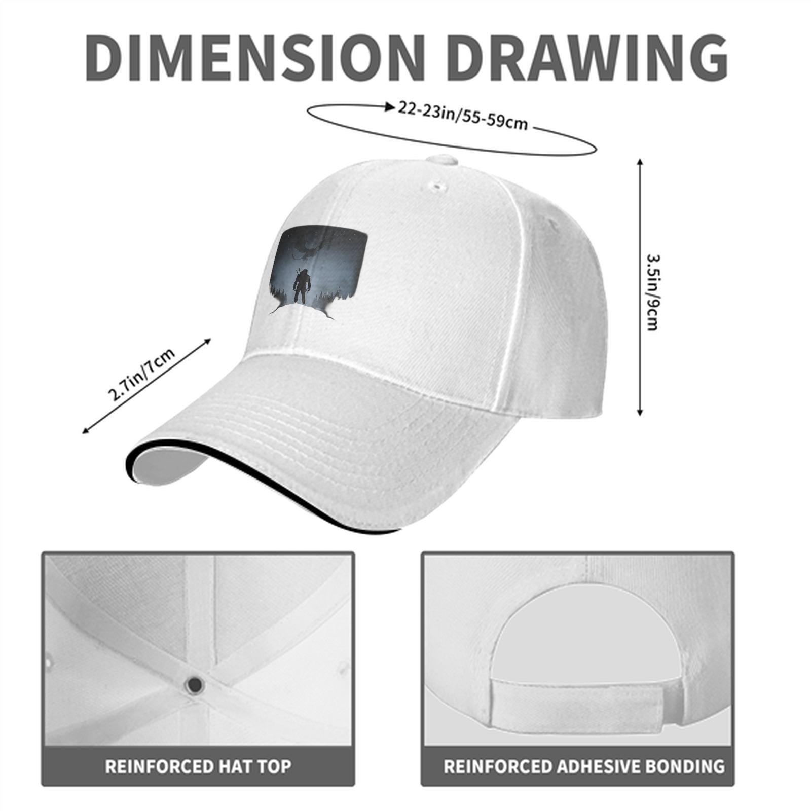 Black Baseball Cap With Witcher Monster Slayer Silhouette Art