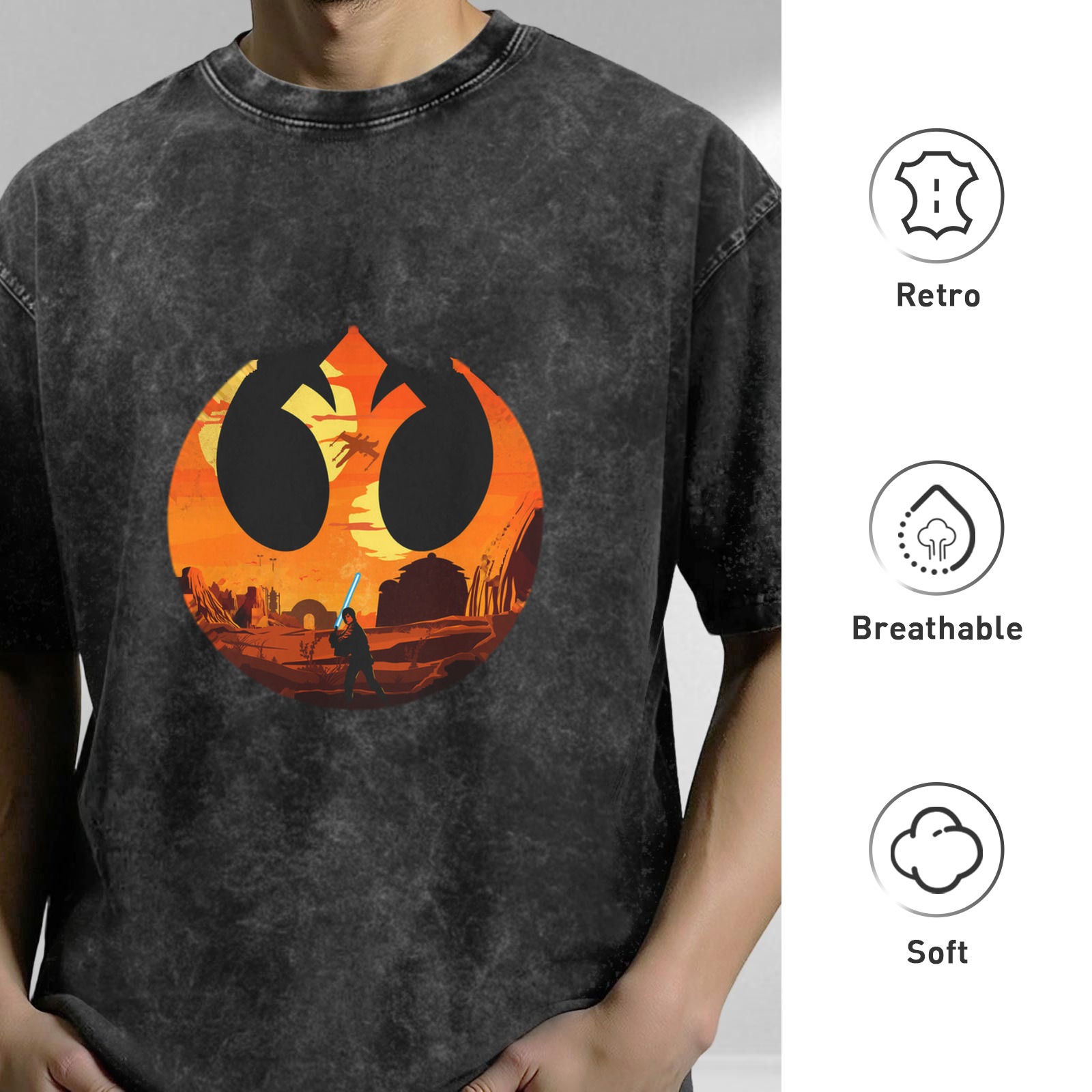 Star Wars Rebel Logo T-Shirt with Tatooine Sunset Jedi Design