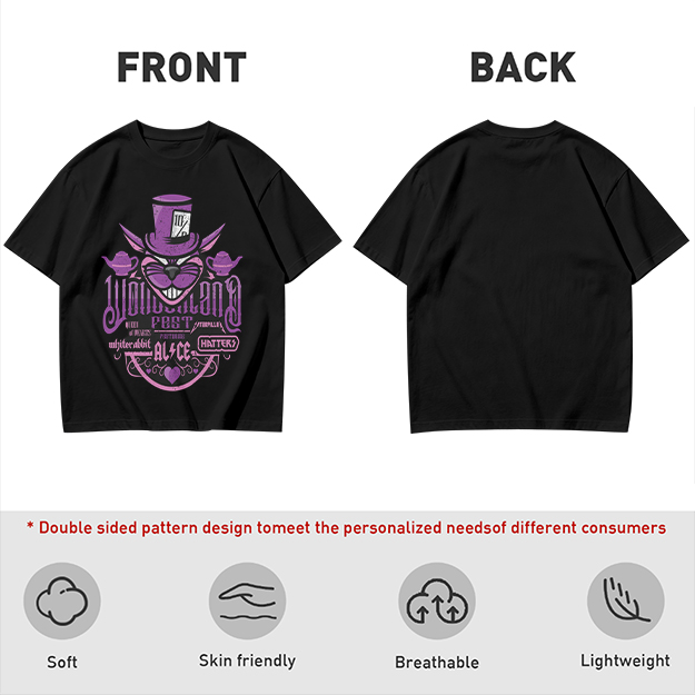 Olive T-Shirt with Wonderland Cheshire Cat Mad Hatter Print