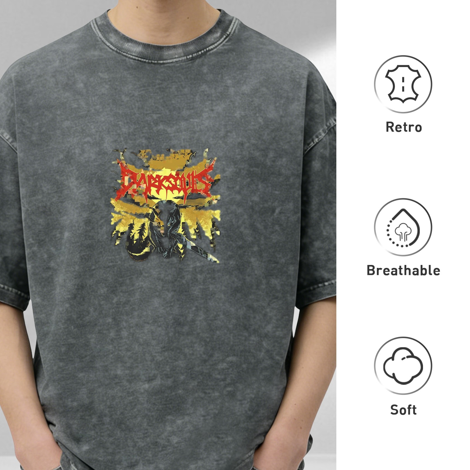 Dark Souls Acid Wash Graphic T-Shirt