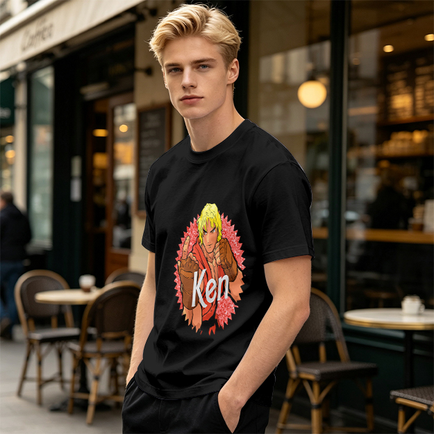 Olive T-shirt with Street Fighter Ken Graphic Print