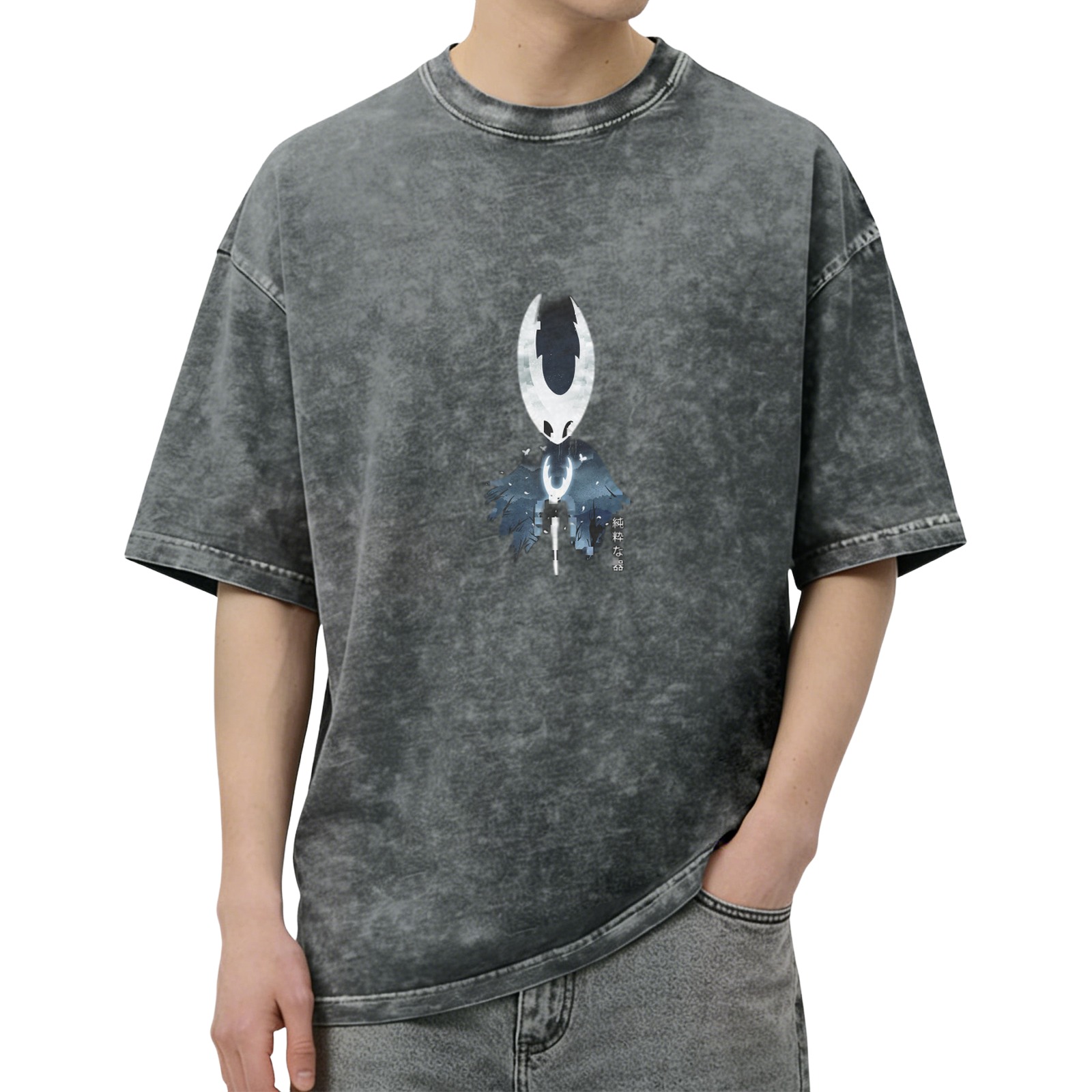 Hollow Knight Pure Vessel Graphic Washed Black Oversized T-Shirt
