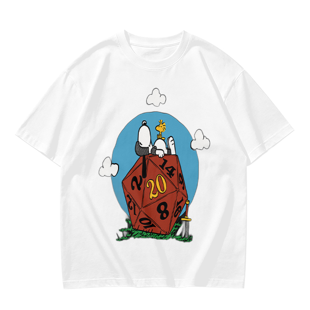 Snoopy and Woodstock on a D20 Dice Graphic T-Shirt