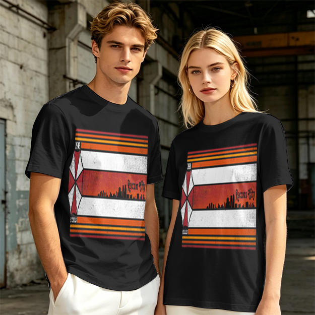Olive T-Shirt With Retro Striped City Skyline Graphic Print