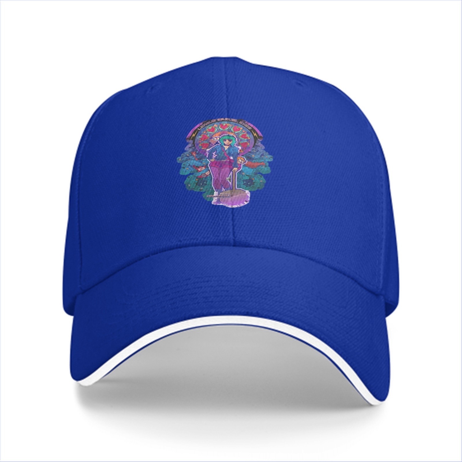 Black Baseball Cap With Psychedelic Character Art Print