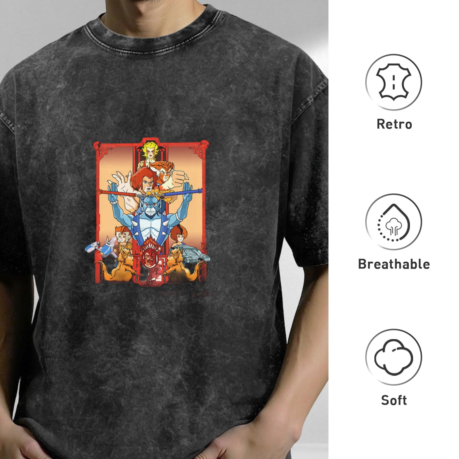 Vintage acid wash t-shirt with retro animated character graphic