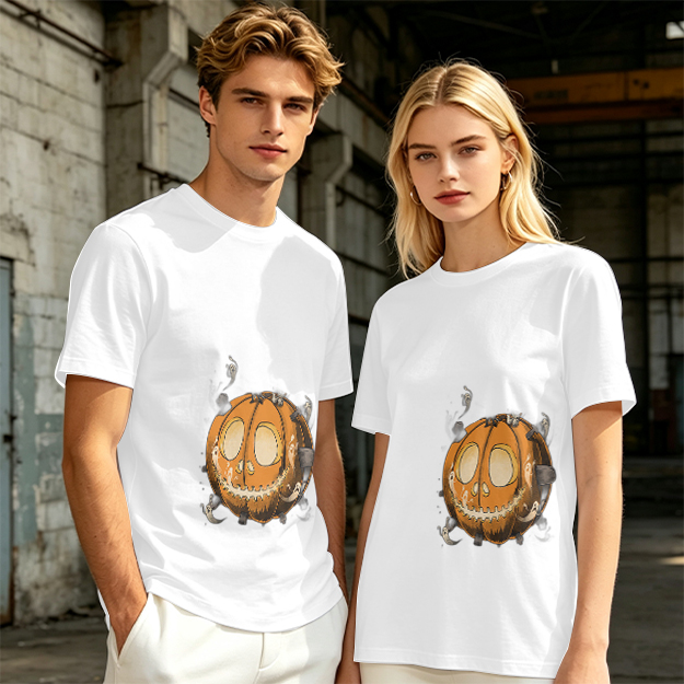 Olive Green T-Shirt With Spooky Halloween Pumpkin Ghost Print