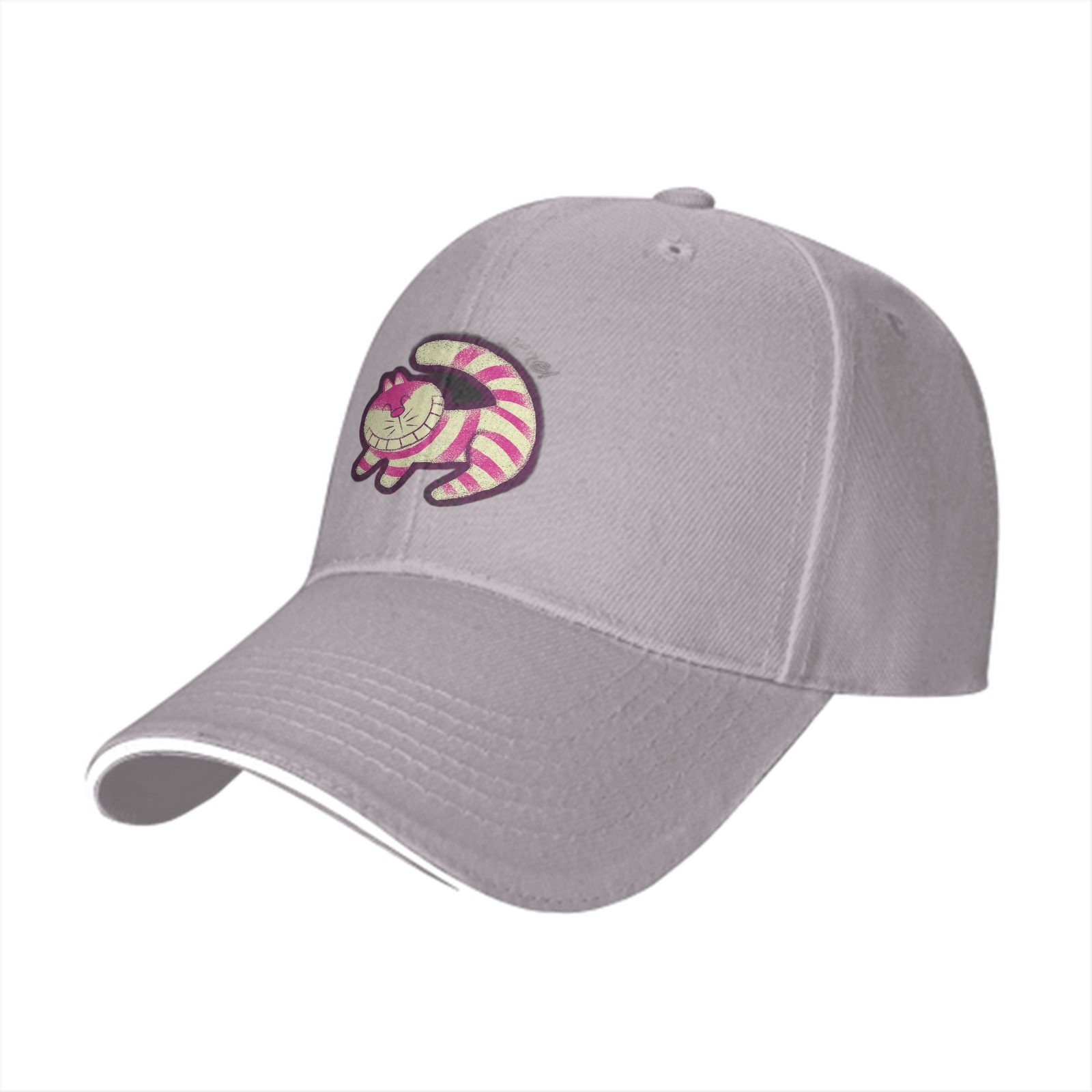 Black baseball cap with Cheshire Cat graphic print