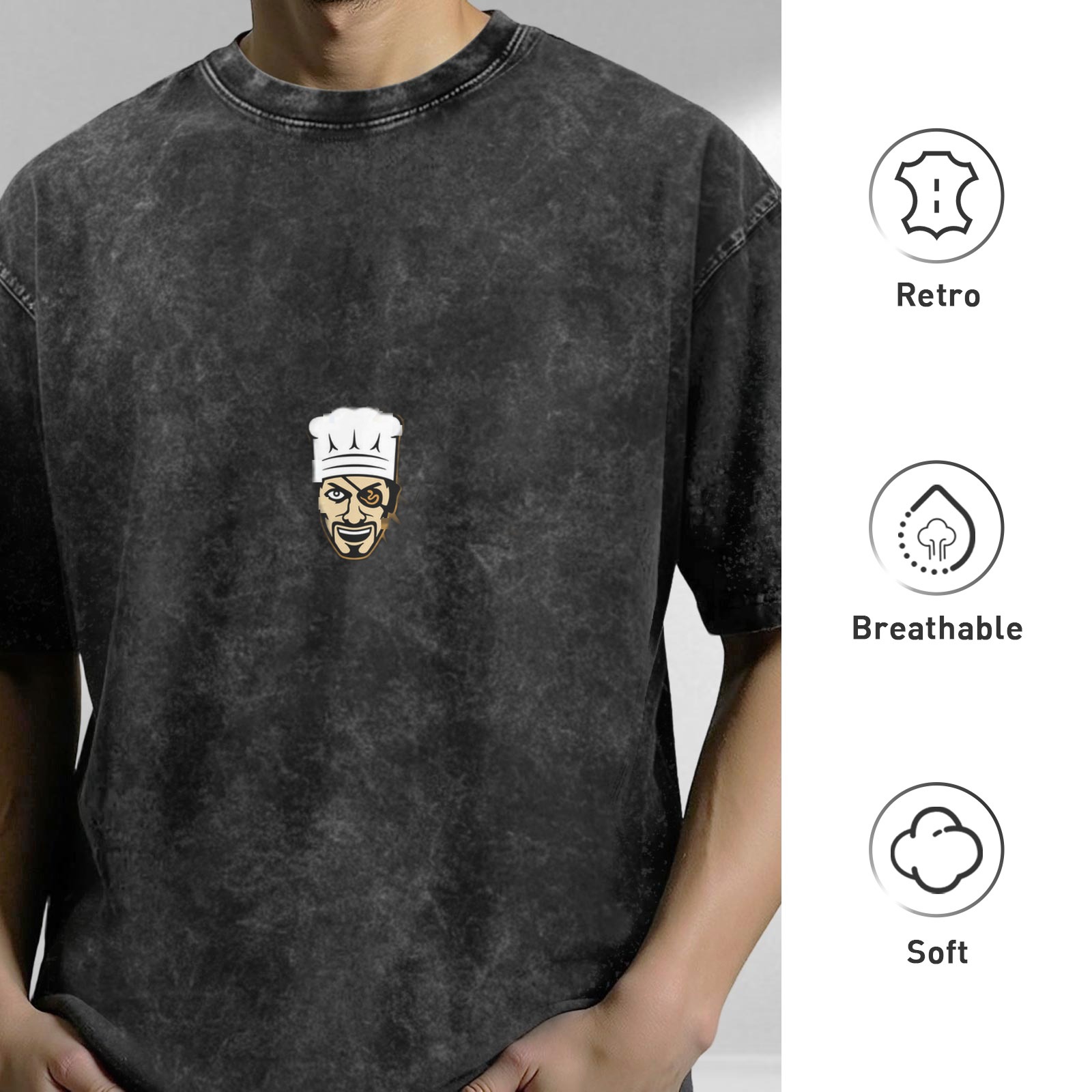 oversized washed black t-shirt with chef graphic print