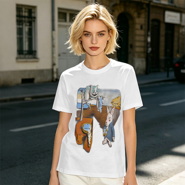 Olive T-Shirt with Surreal Alice in Wonderland Art Print