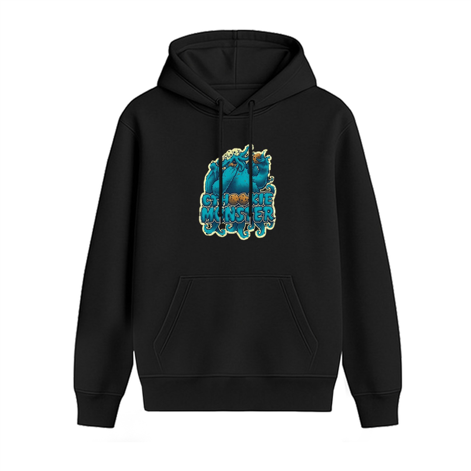 Black hoodie with Cookie Monster graphic print