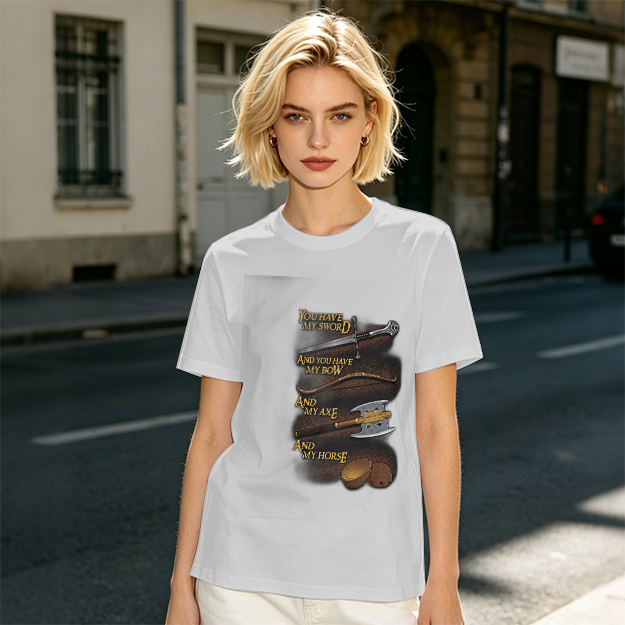 Olive T-Shirt with Fantasy Weapon Quote Print