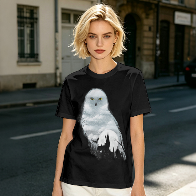 Olive Green T-Shirt With Snowy Owl Graphic Print
