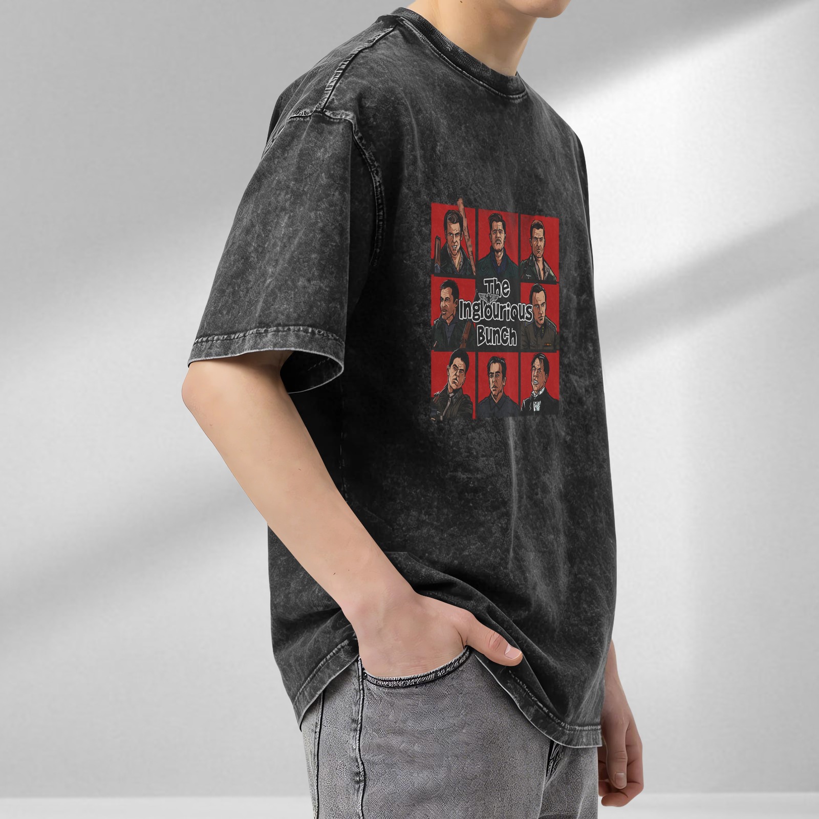 Washed Black Graphic T-Shirt with The Inglourious Bunch Character Art
