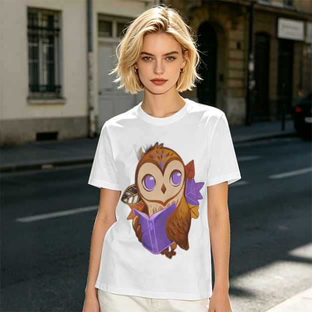 Owl Reading Book Autumn Leaves Graphic Tee