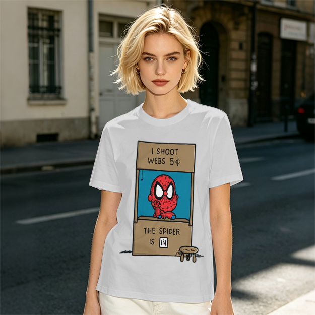 Olive t-shirt with cartoon Spider-Man web stand print